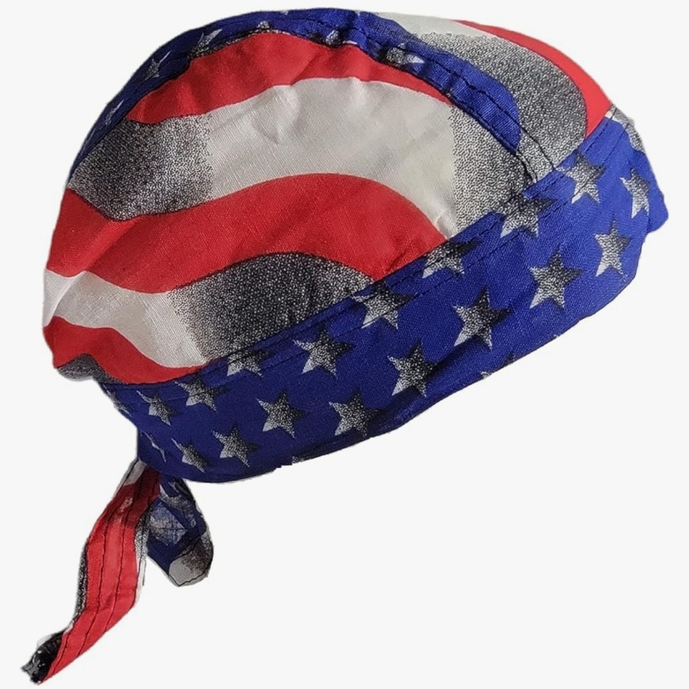 American Flag Bandana Cap, Skull Cap USA, American Flag Head Wrap, Durag TieBack